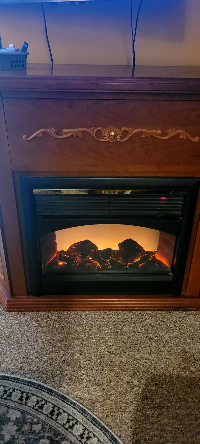 Wooden Stand with Fireplace.