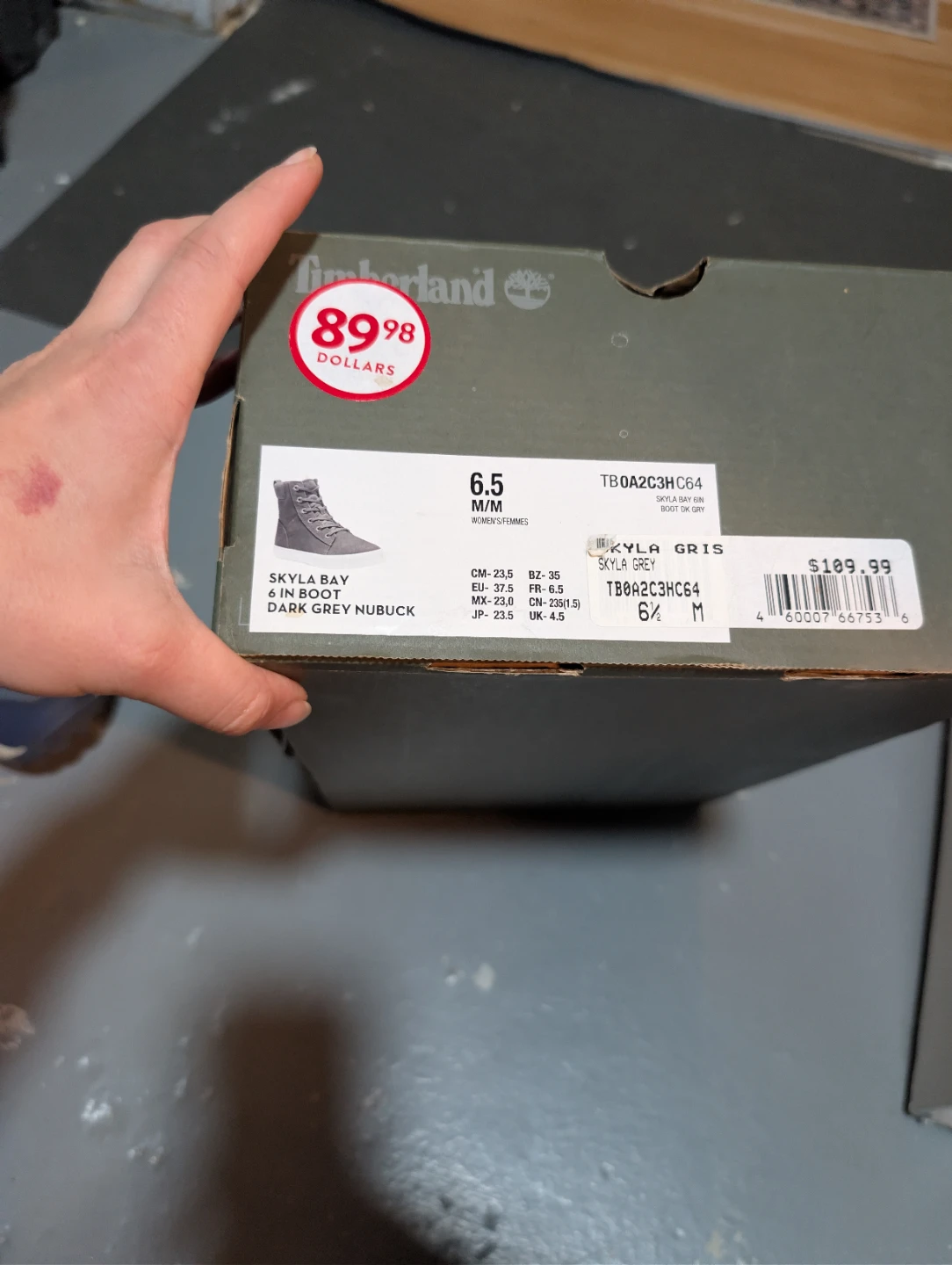 Timberland Skyla Bay 6-Inch Boots, Grey, Size 6.5