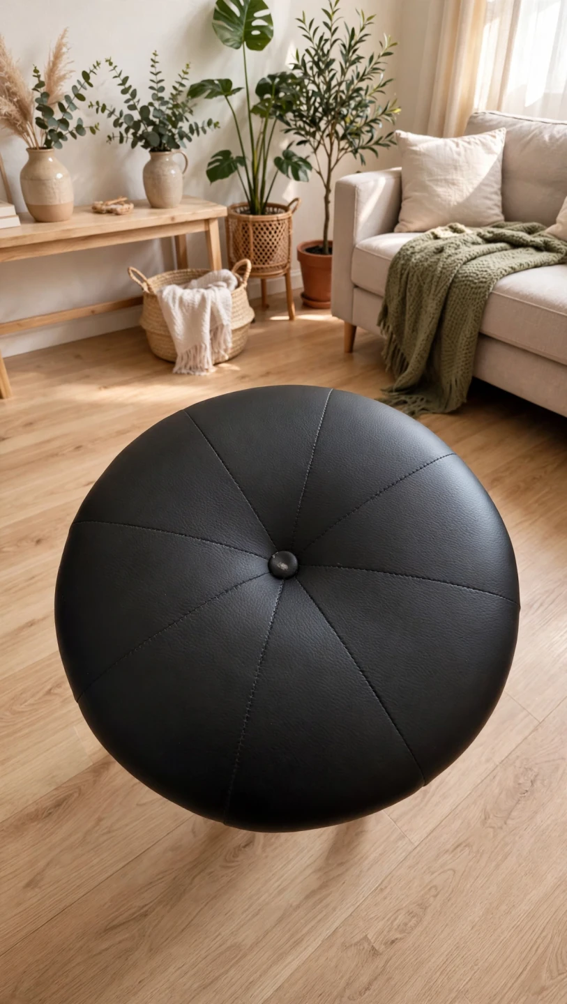Black Faux Leather Adjustable Bar Stool - photo 2