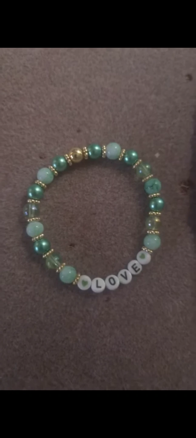 Green beaded LOVE bracelet