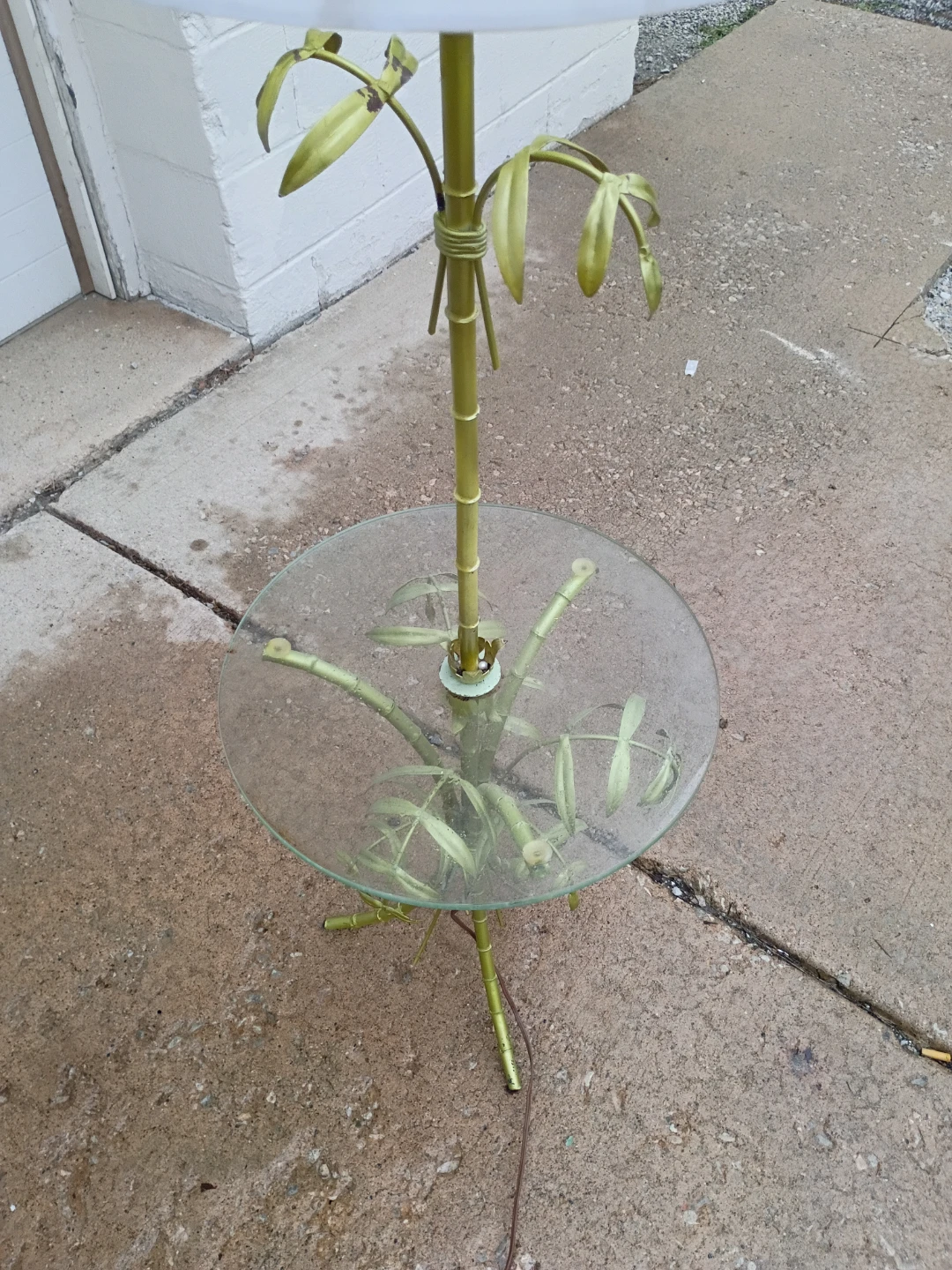 Vintage Bamboo Style Metal Floor Lamp with Glass Table