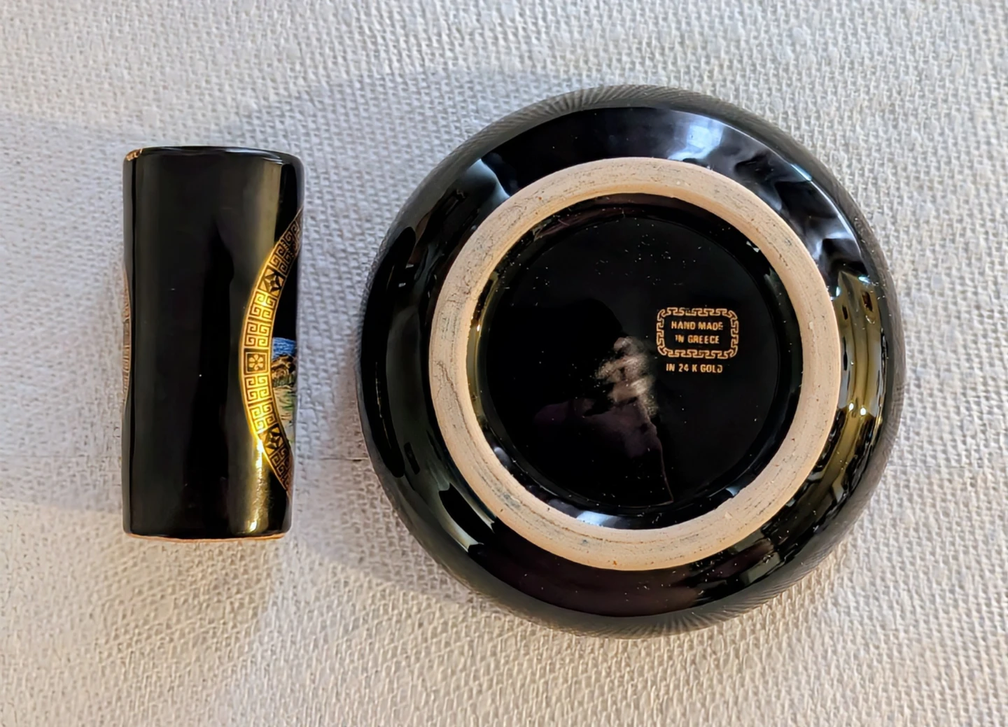 Vintage Rhodes Greece 24K Gold Ceramic Ashtray Set - photo 3