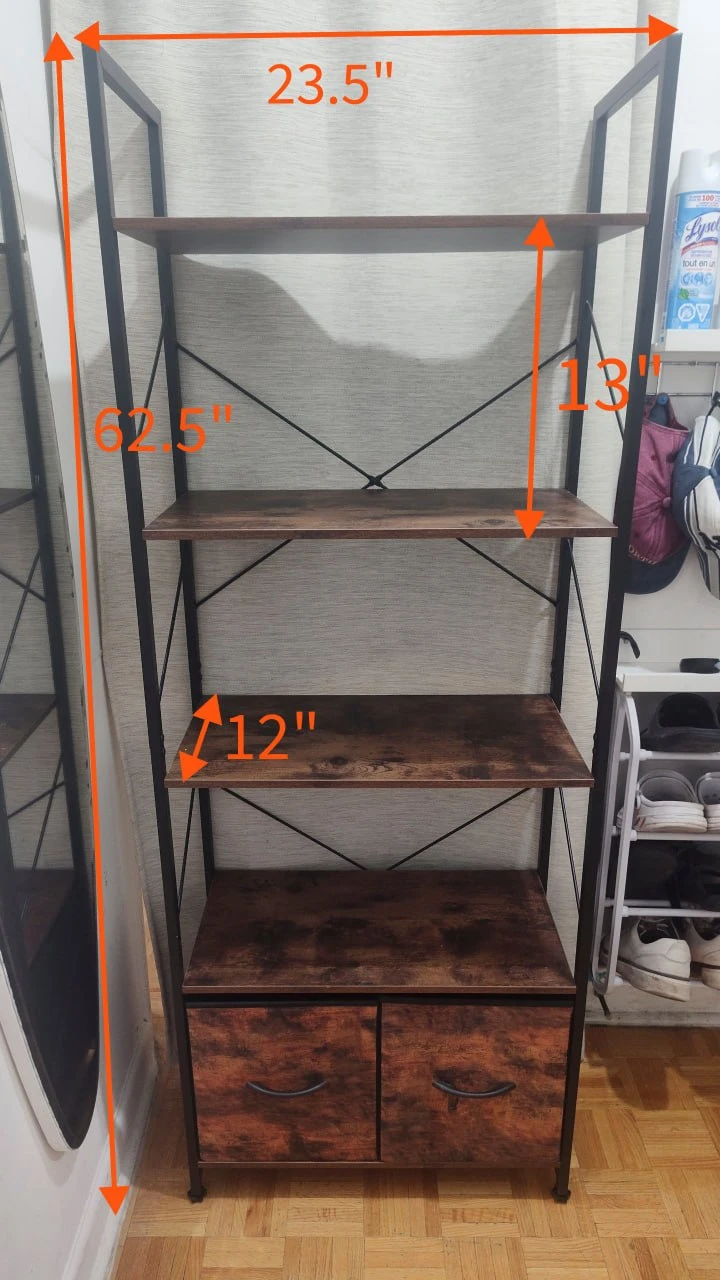 IdealHouse Industrial 5 Tier Tall Bookshelf with Fabric Drawer - photo 2