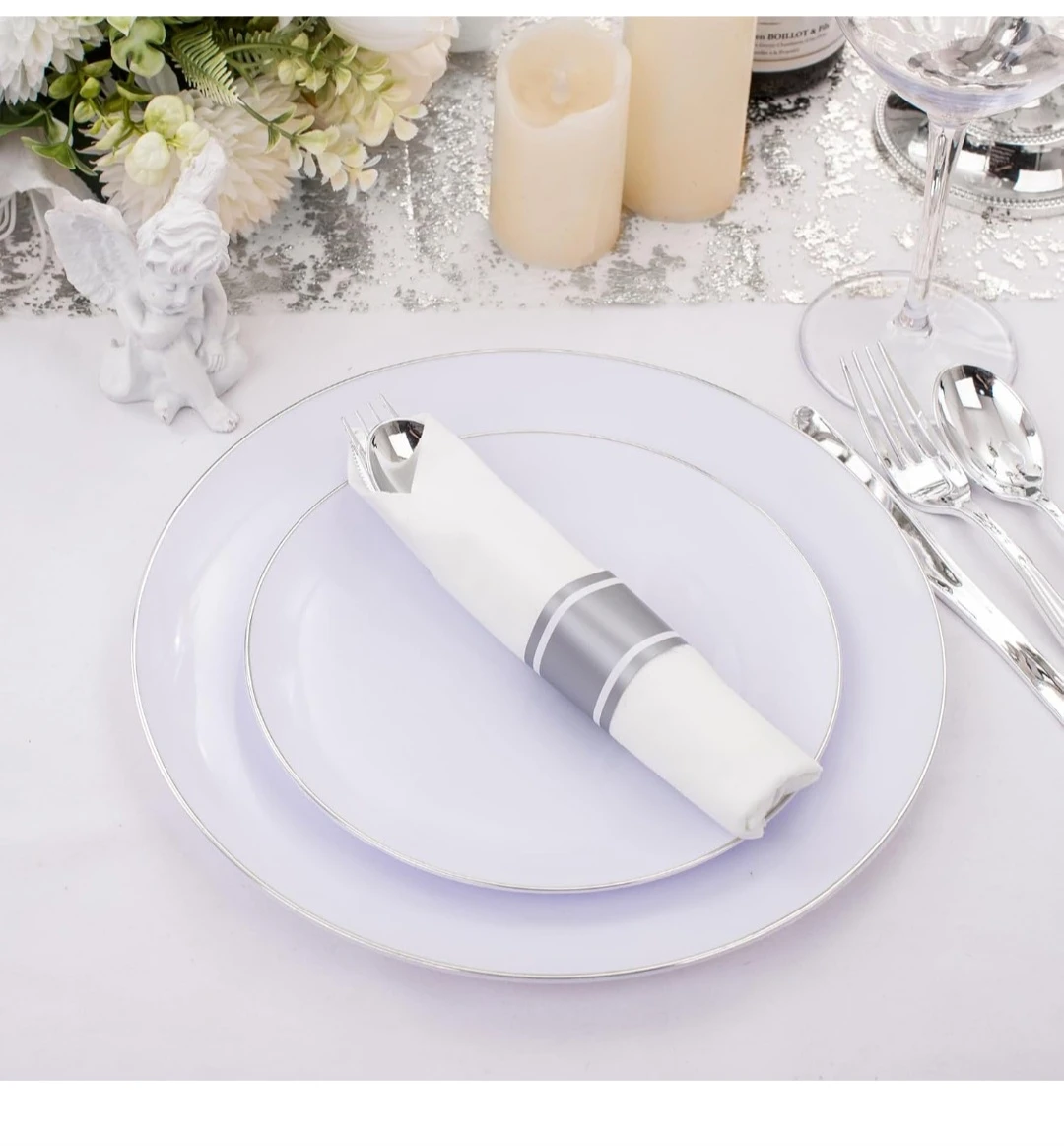 Silver Rim Disposable Plate and Cutlery Set 350pc - photo 2