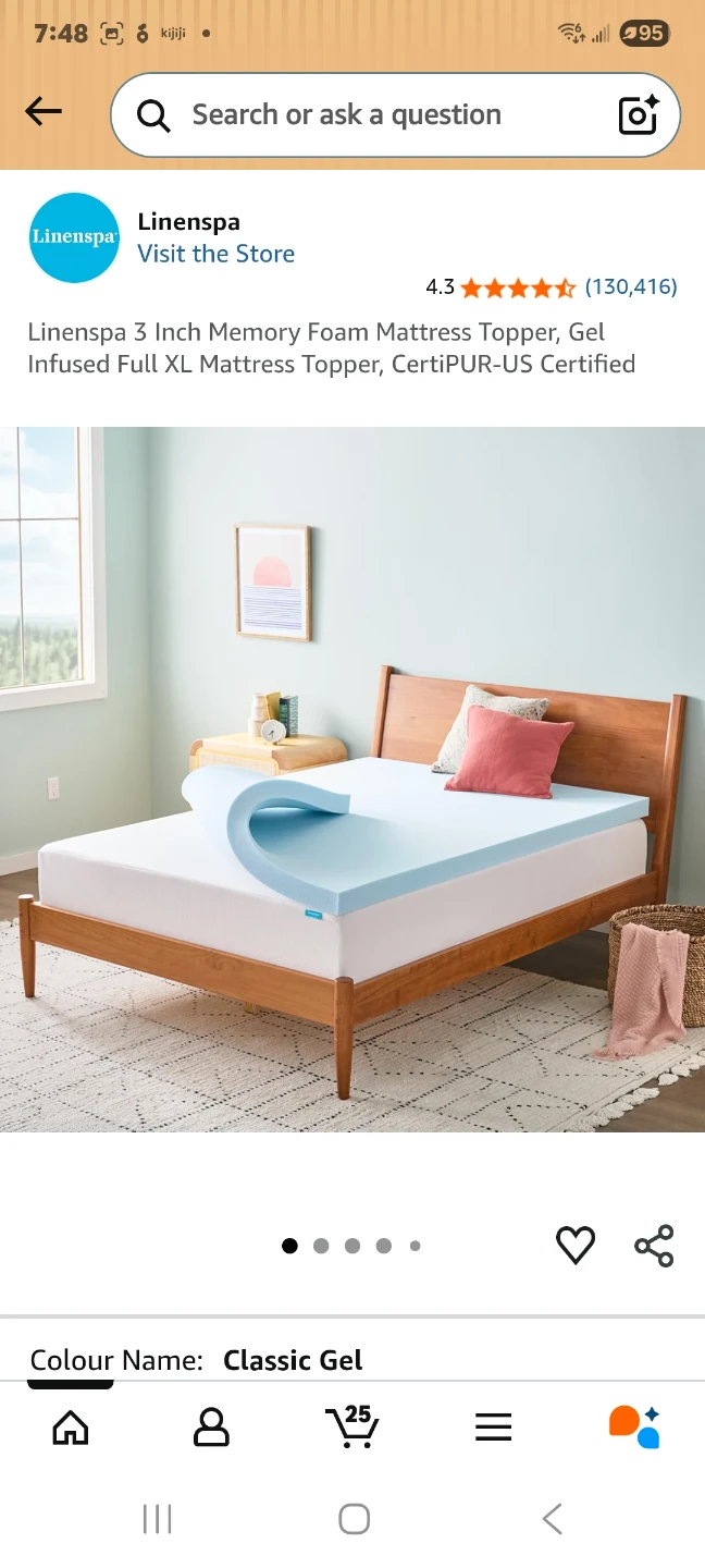 Linenspa 3" Gel Memory Foam Mattress Topper - Full XL