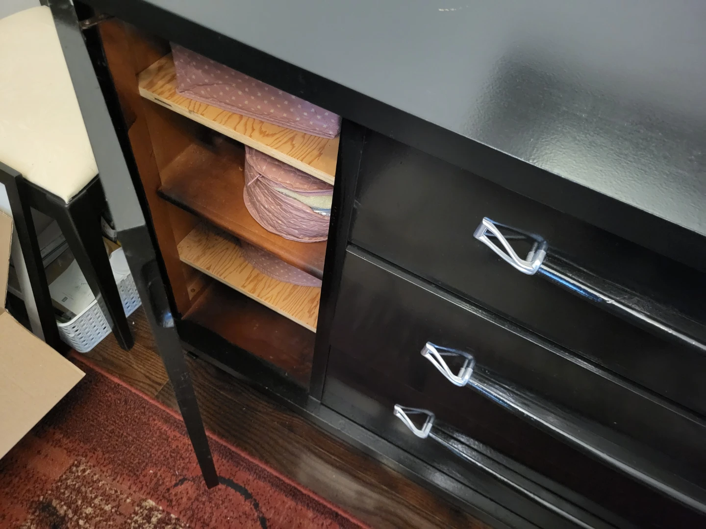 Black Wooden Sideboard with Drawers and Shelves - photo 3