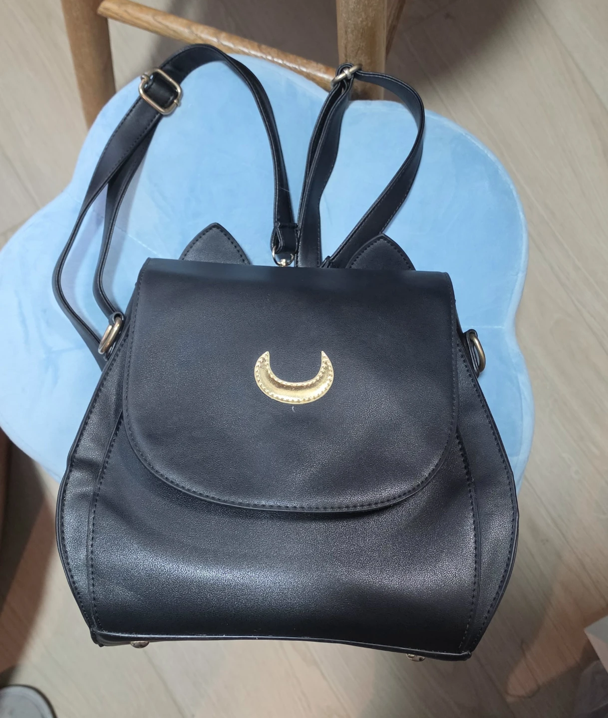 Black Cat Ear Backpack with Crescent Moon Detail 10 x 9 x 3