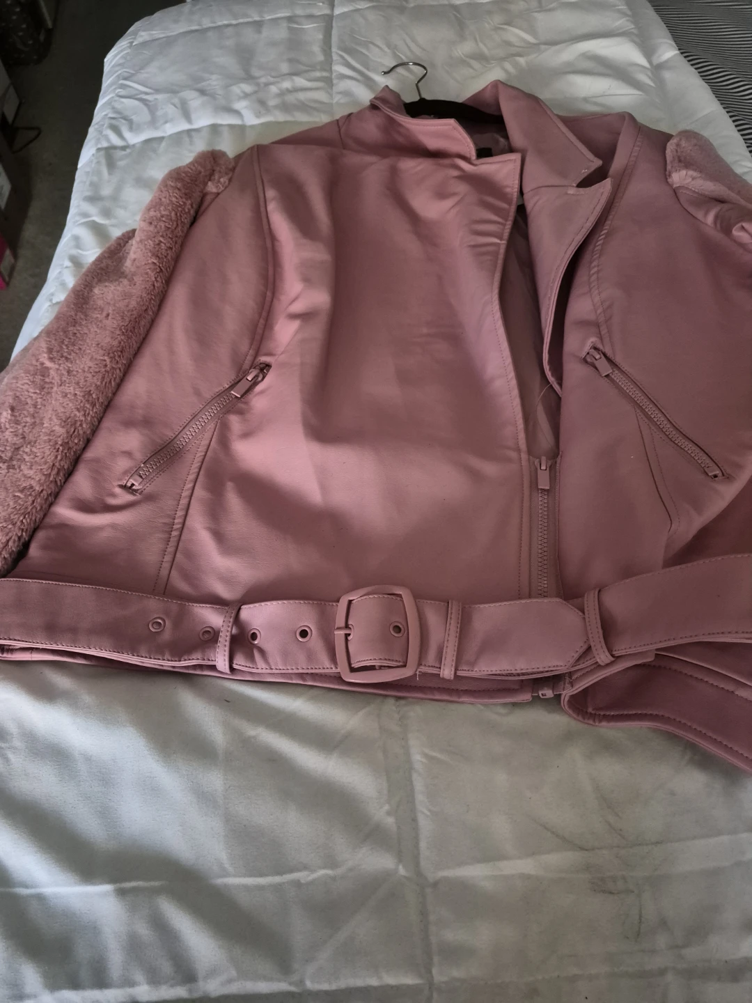 Pink Faux Leather and Faux Fur Moto Jacket - photo 3