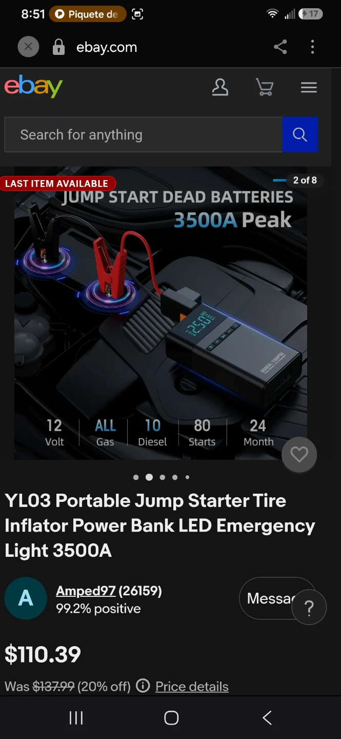 YL03 3500A Portable Jump Starter and Tire Inflator - photo 2