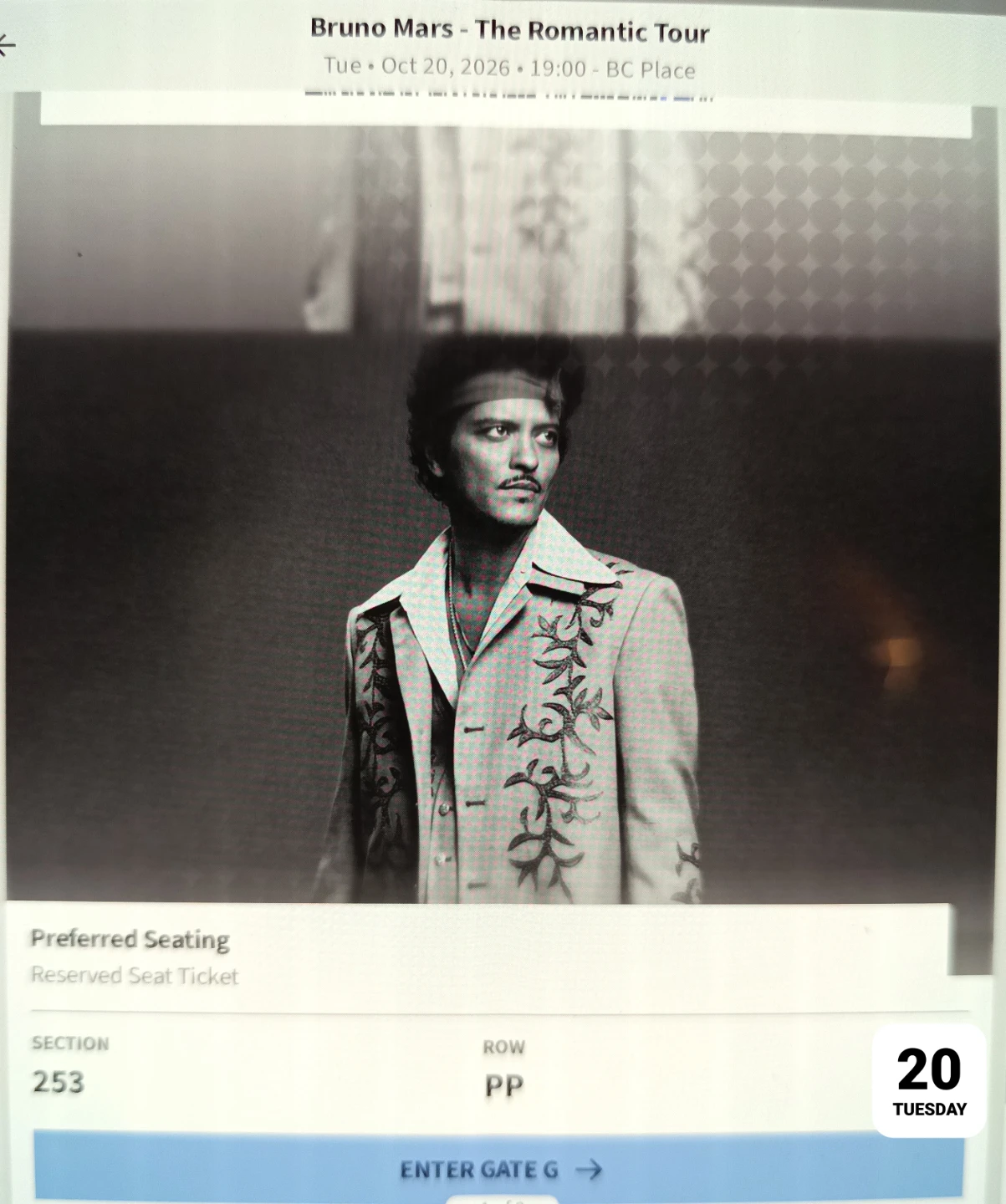 Bruno Mars The Romantic Tour Ticket(s)