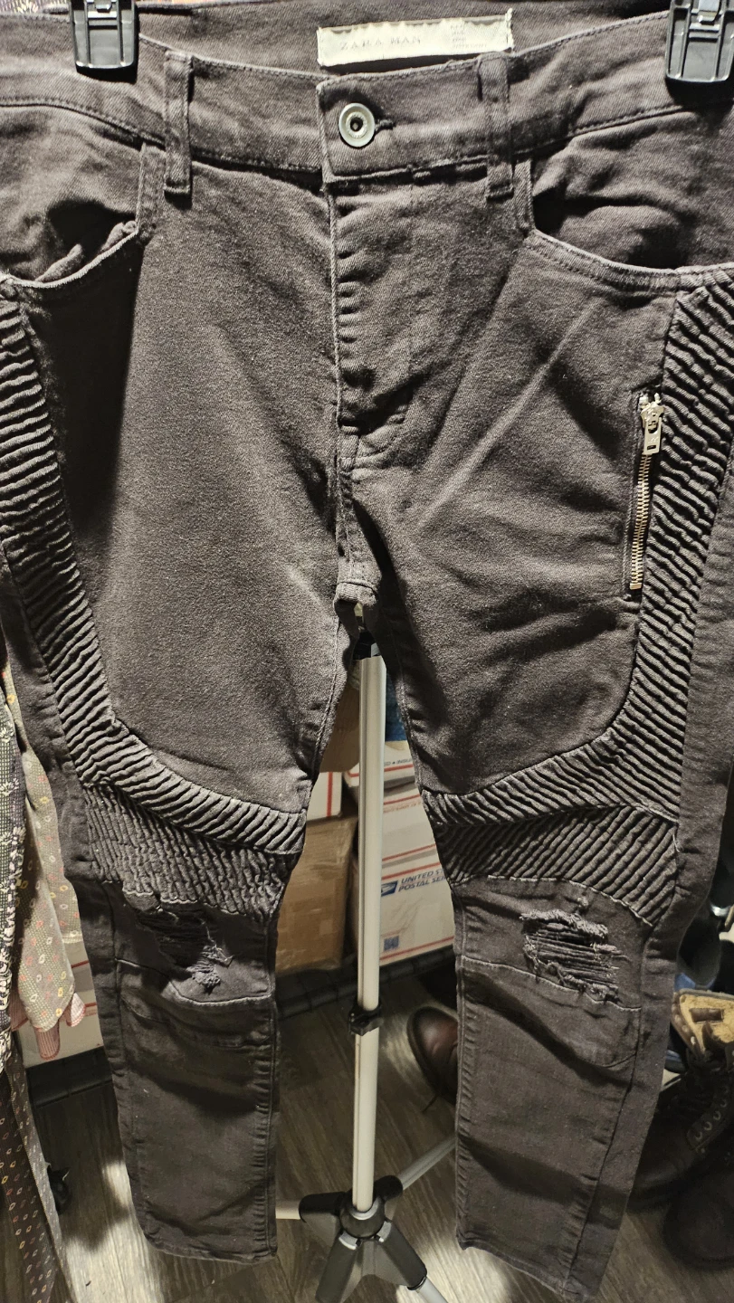 Zara Man Black Distressed Biker Jeans