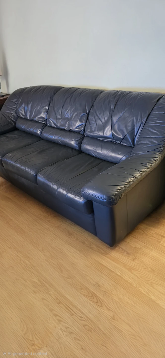 Dark blue/green mix Leather 3 seater Sofa