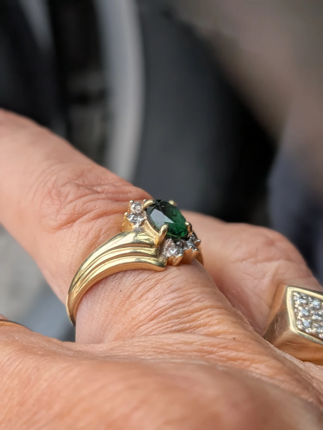 Gold Emerald and Diamond Ring