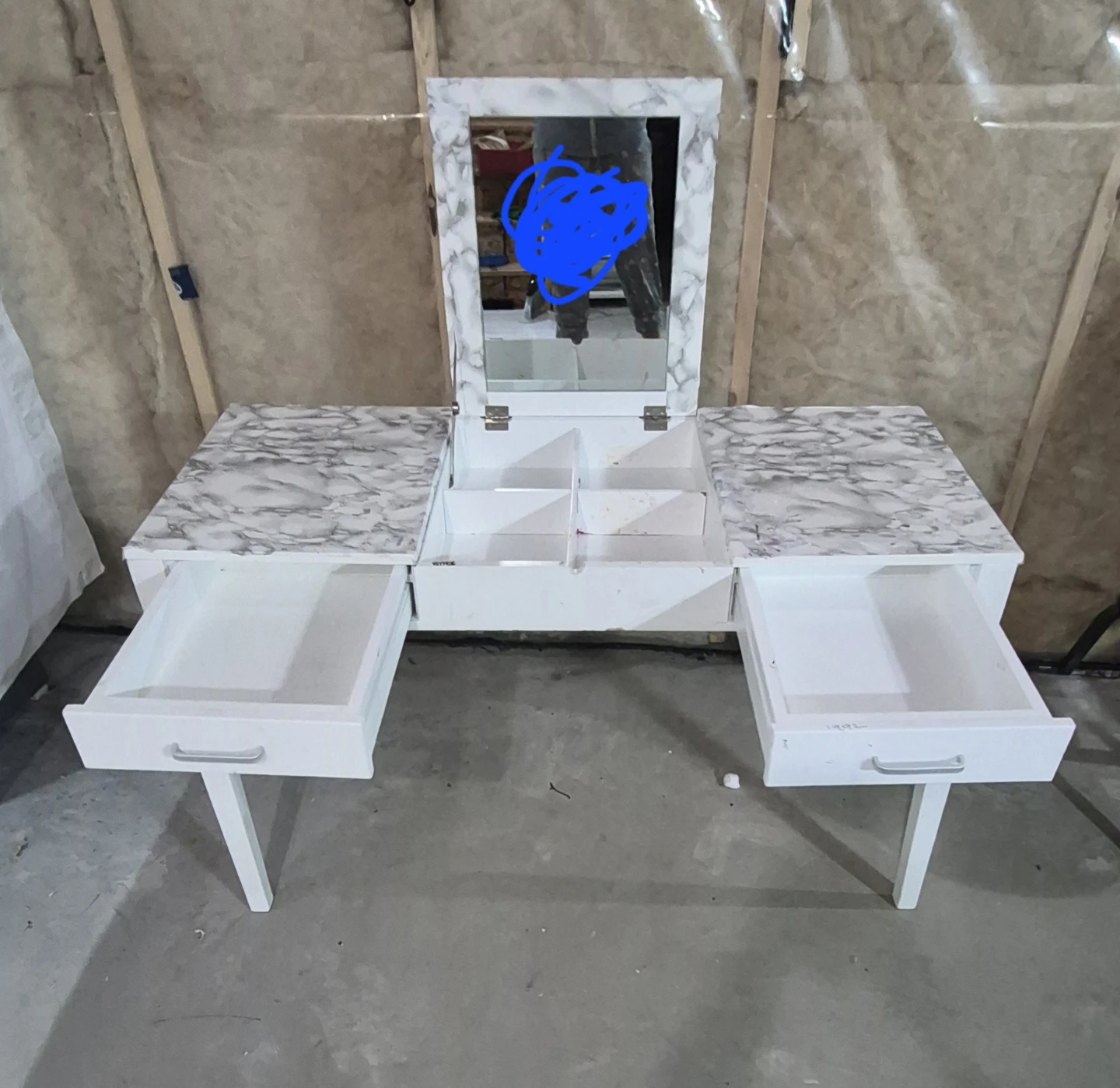 White Vanity Table with Flip Top Mirror