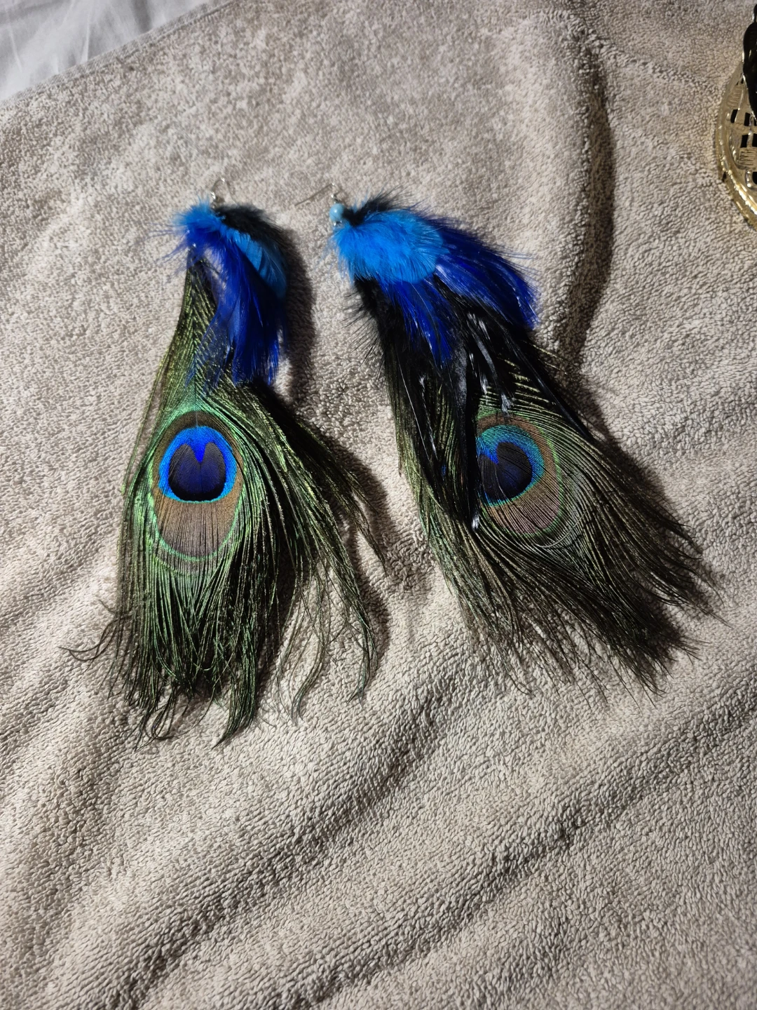 Peacock feather earrings with blue accents - photo 3