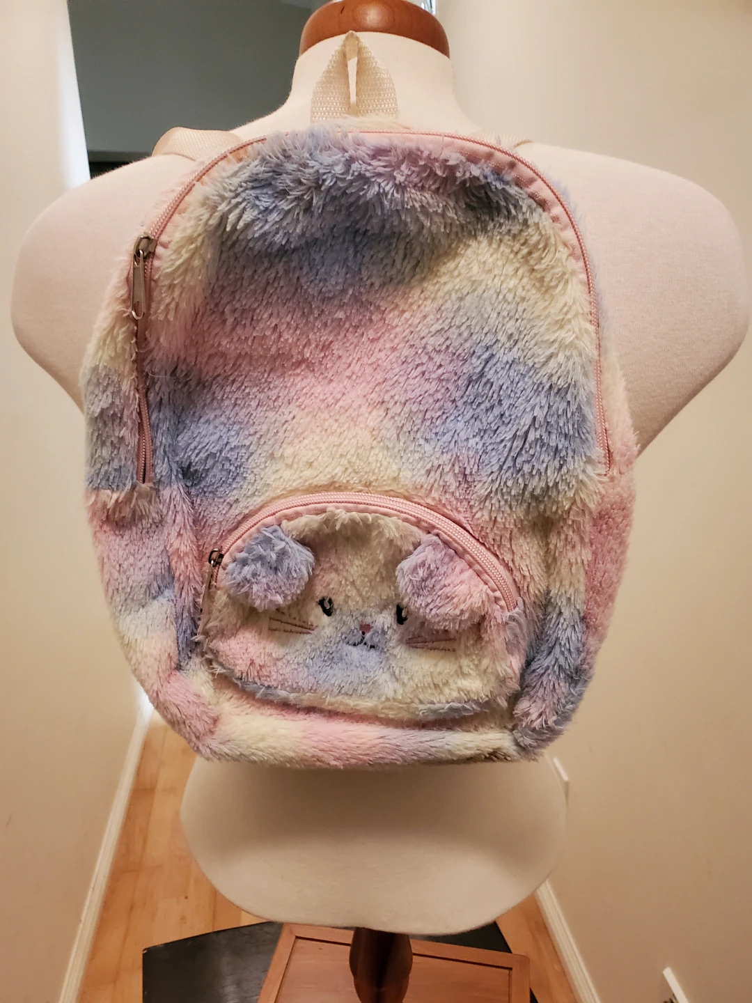 Fuzzy Pastel Tie-Dye Cat Backpack