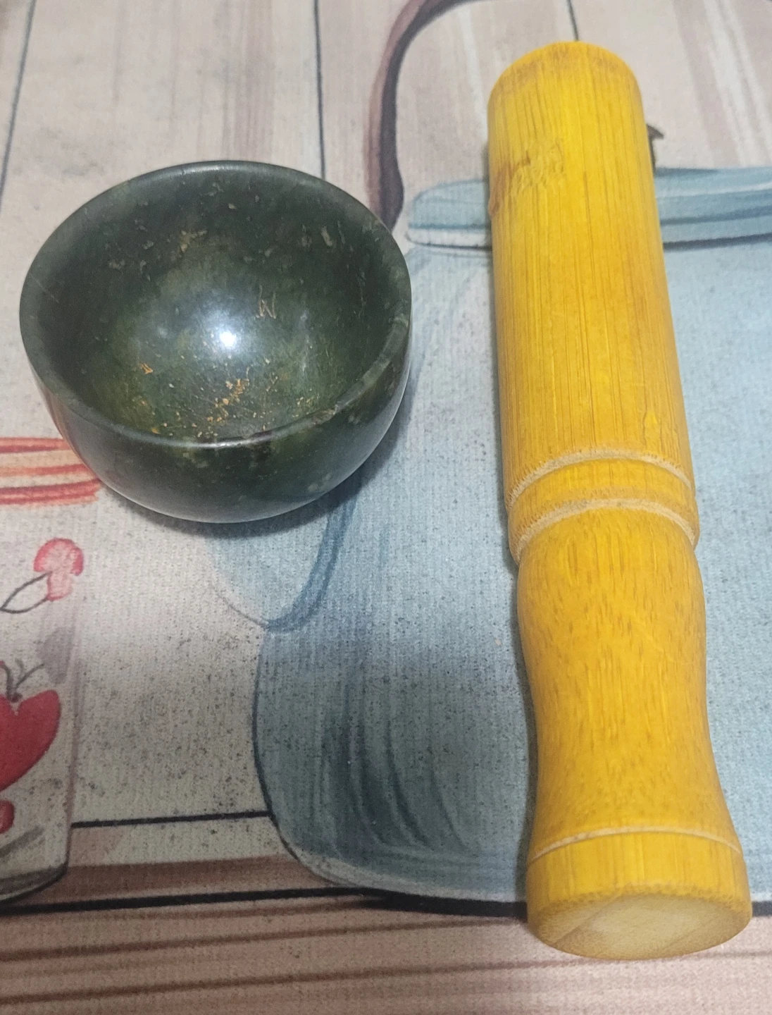 Jade Mortar and Wooden Pestle Set