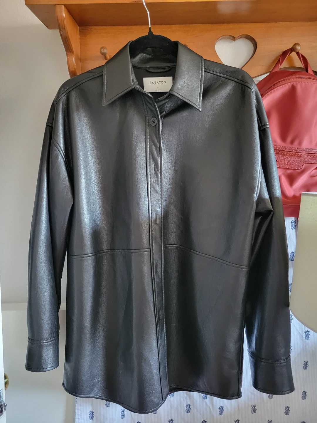 Babaton Vegan Leather Shirt Jacket - Black - Size S