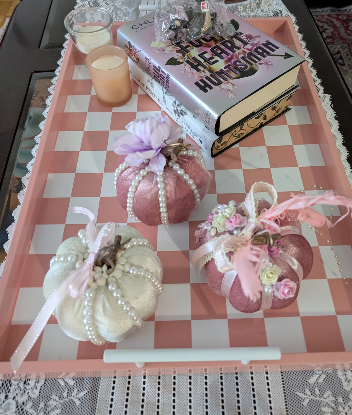 Beautiful Pink and White Checkered  large Serving Tray - photo 2