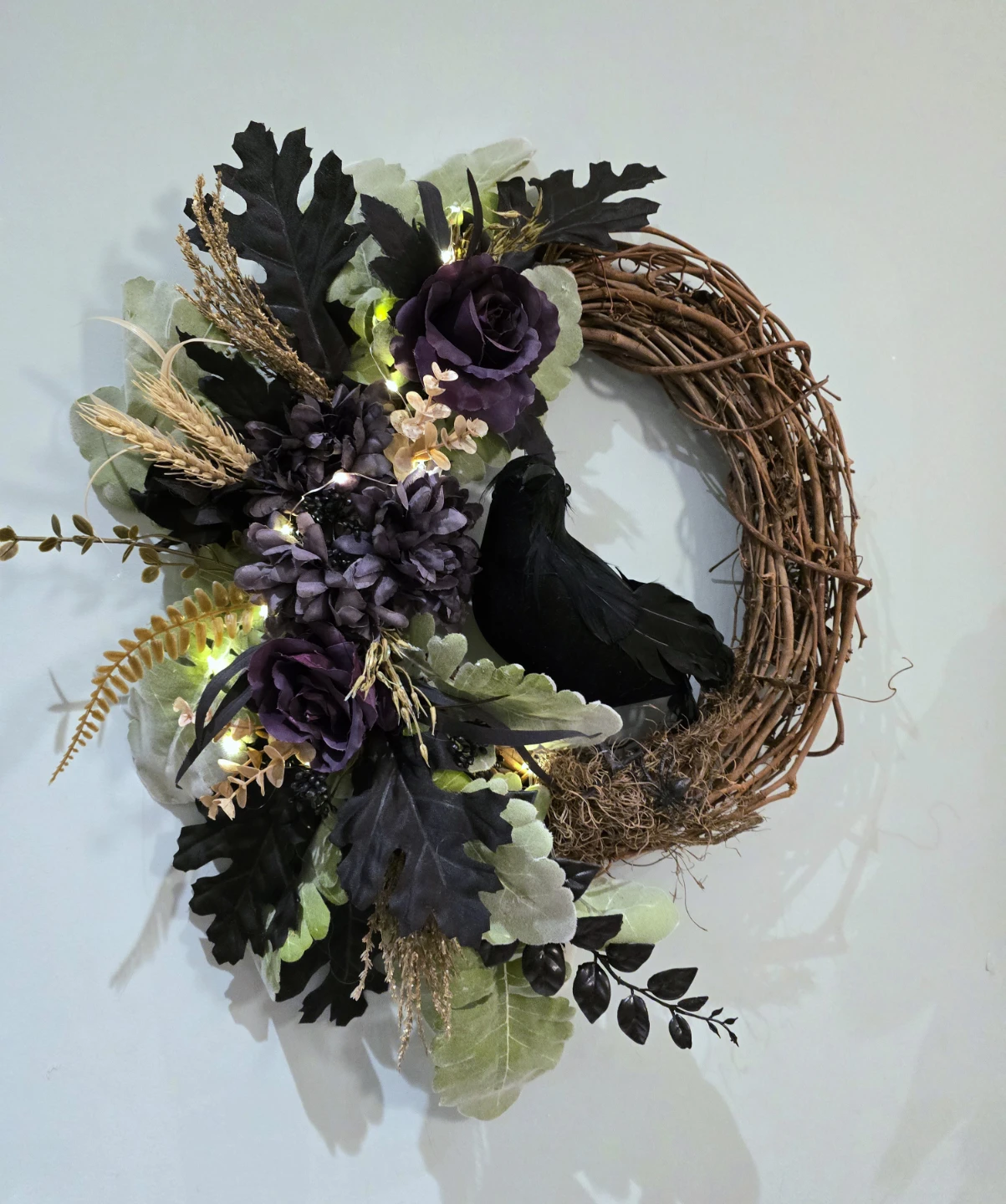 Halloween Crow Wreath with LED Lights
