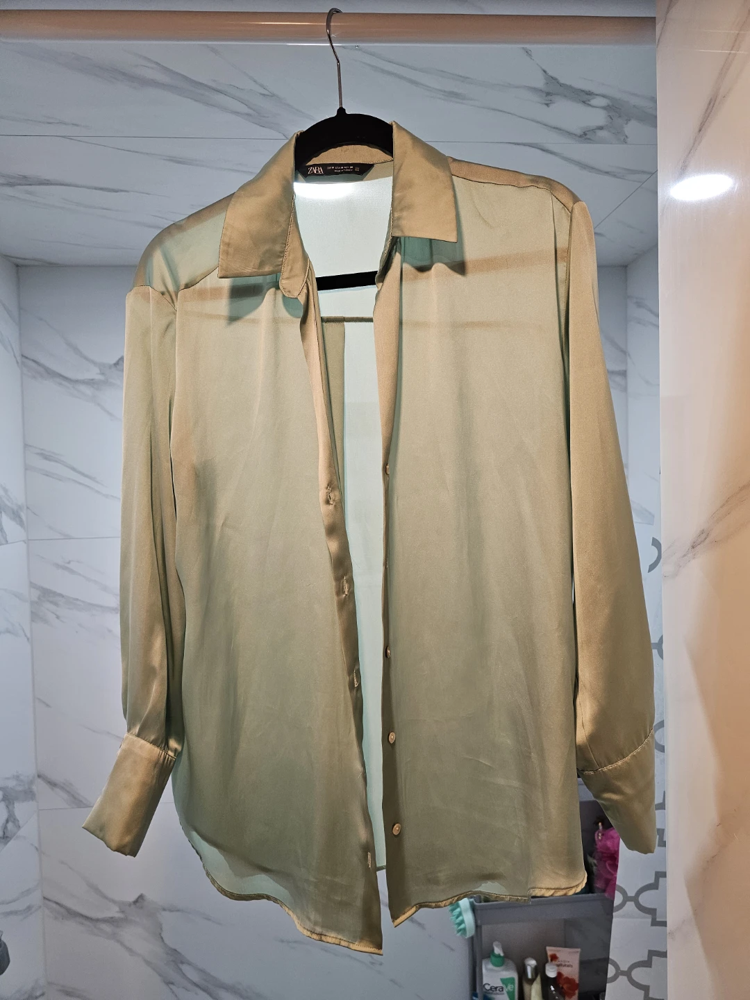 Zara Olive Green Satin Blouse