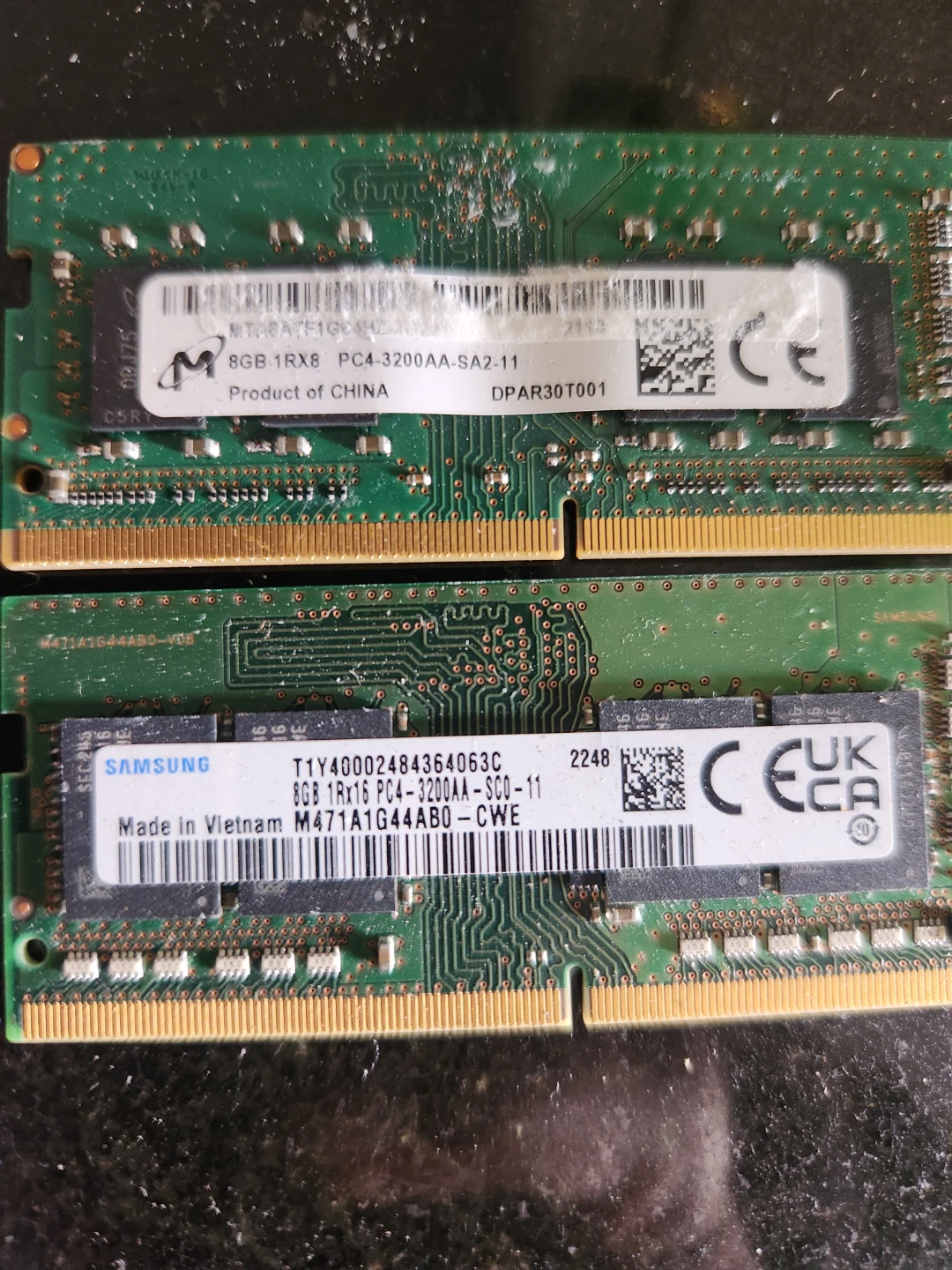 Micron and Samsung 8GB Laptop RAM sticks