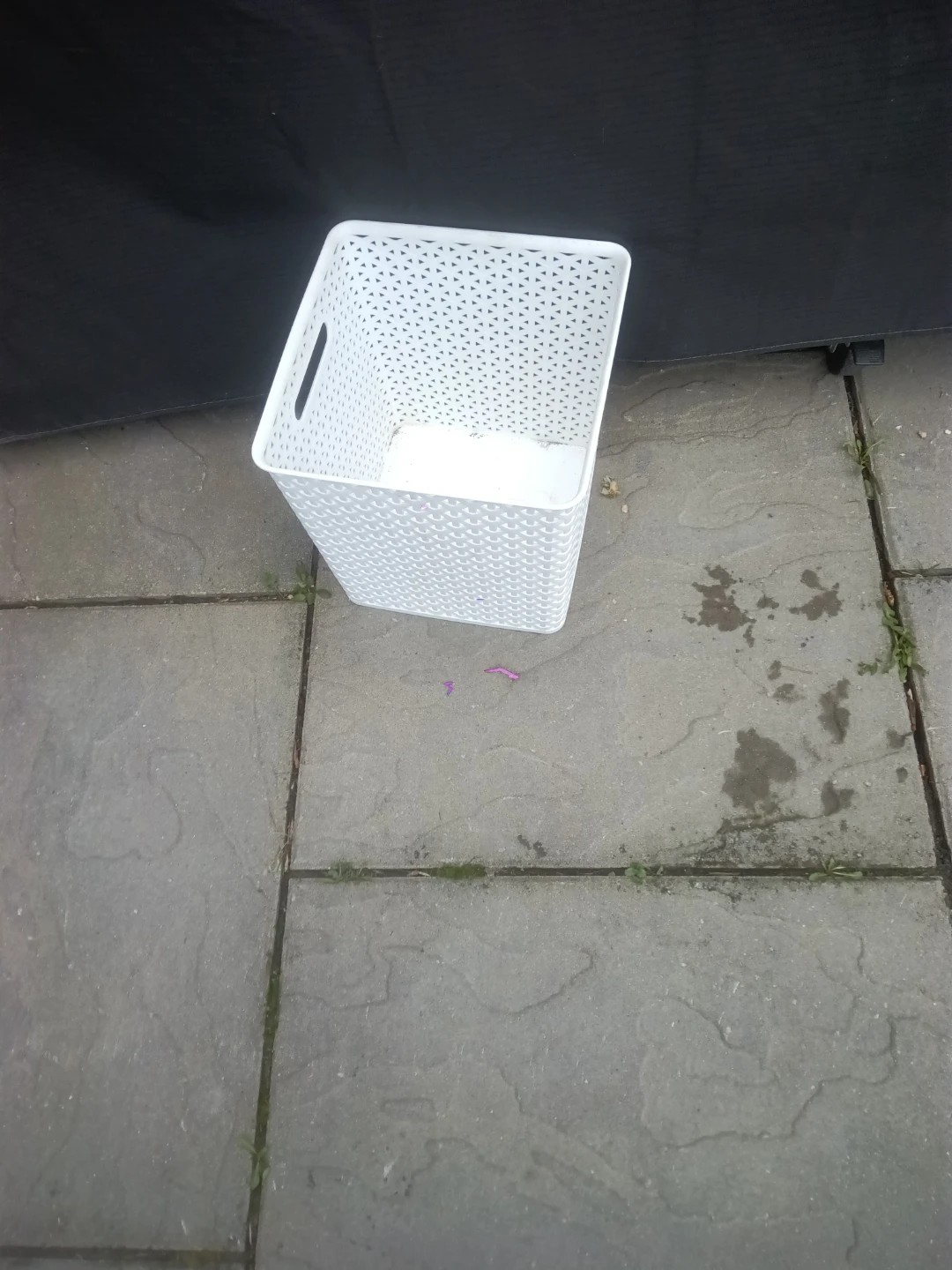 White plastic storage basket