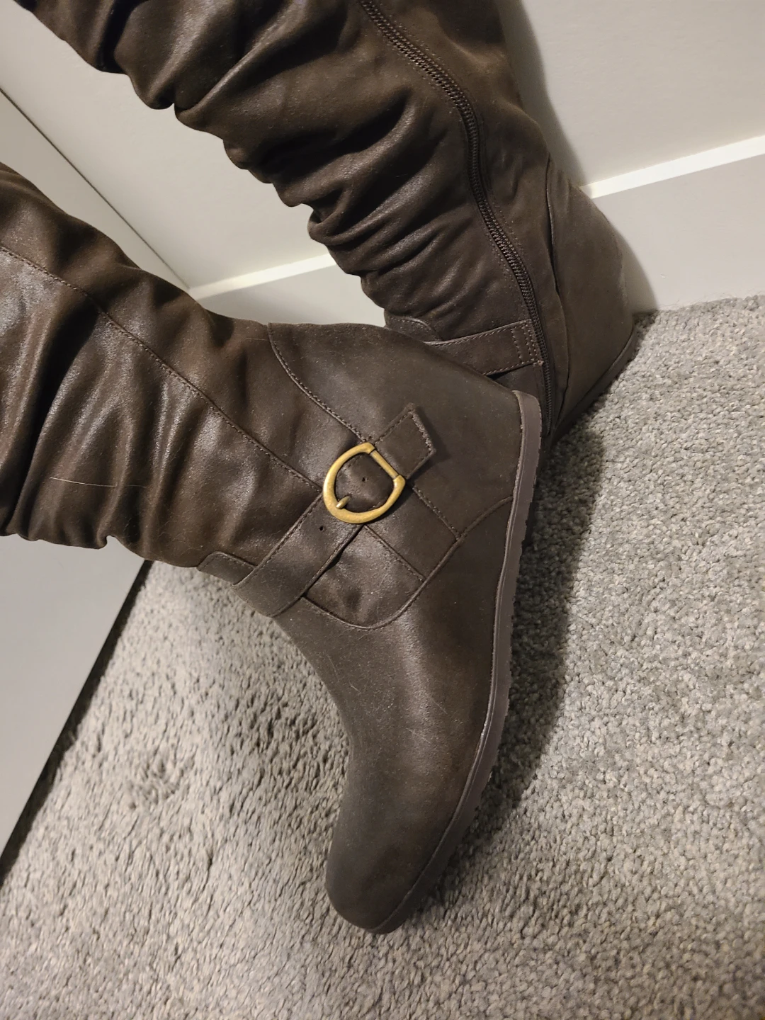 Brown Knee-High Wedge Boots - photo 4