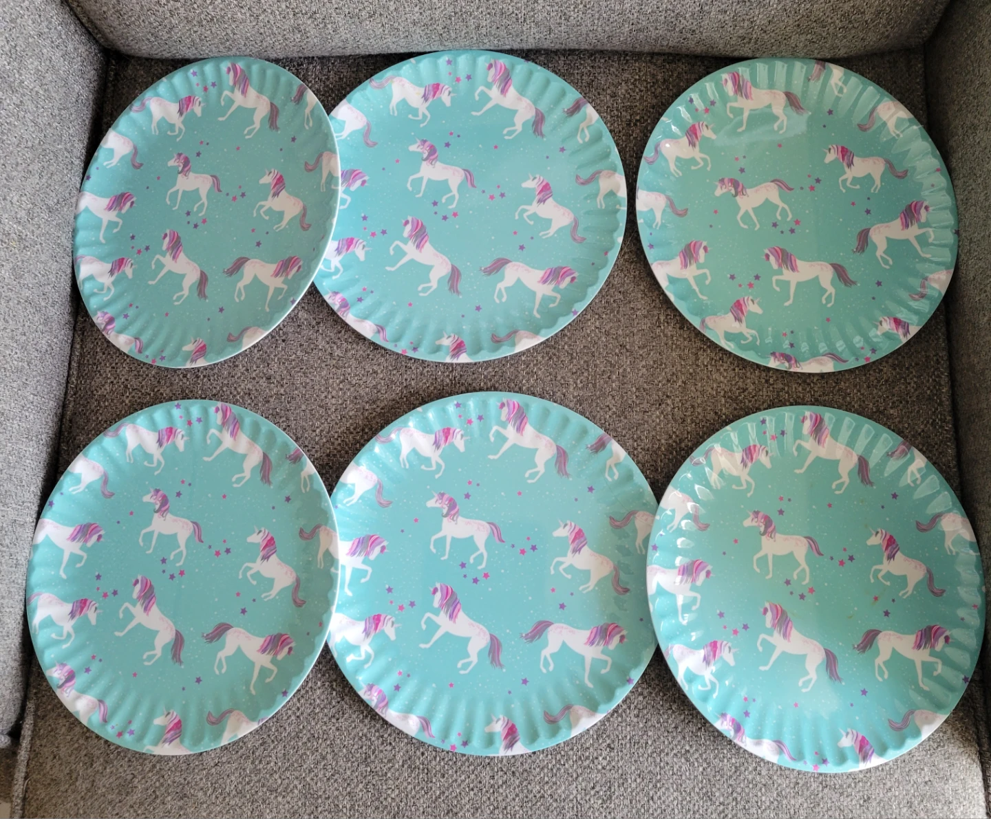 6 Unicorn Hard Plastic Reuseable Plates