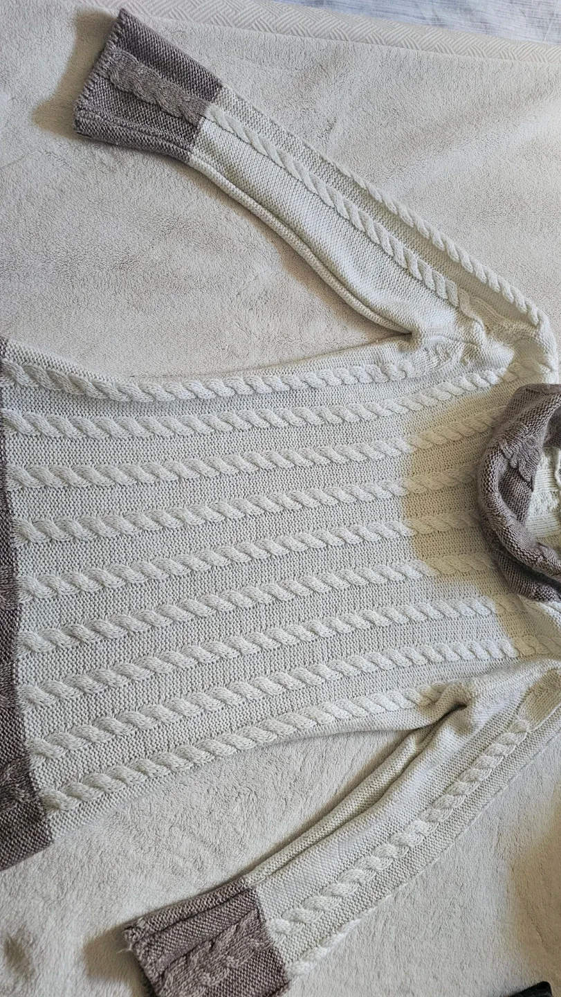 Cream and Brown Cable Knit Cowl Neck Sweater - photo 4