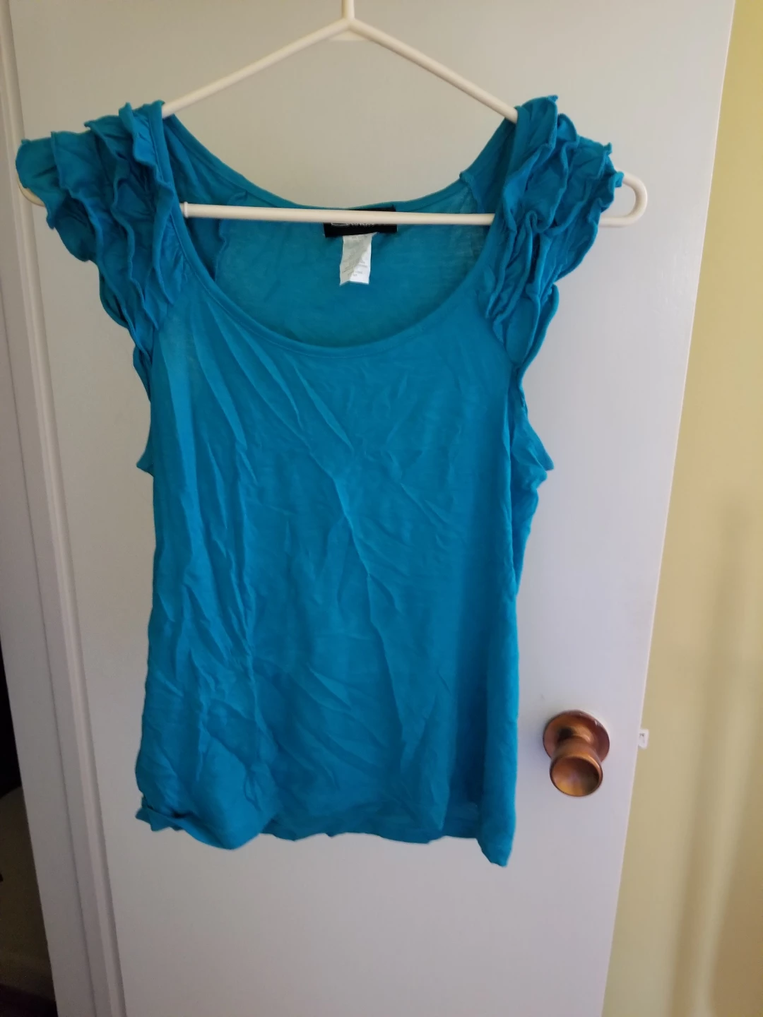 Turquoise T Shirt With Ruffled Sleeves
