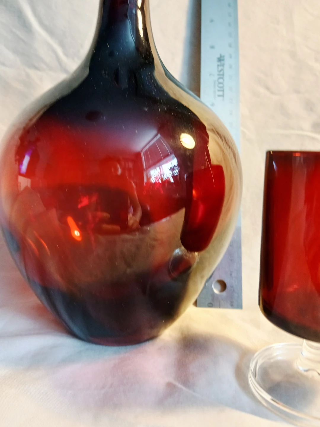 Vintage Dark Red Glass Decanter