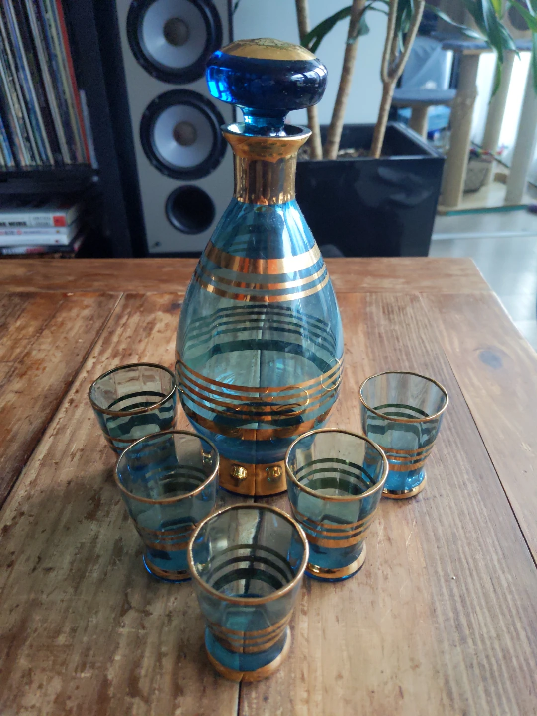 Vintage teal Glass decanter set
