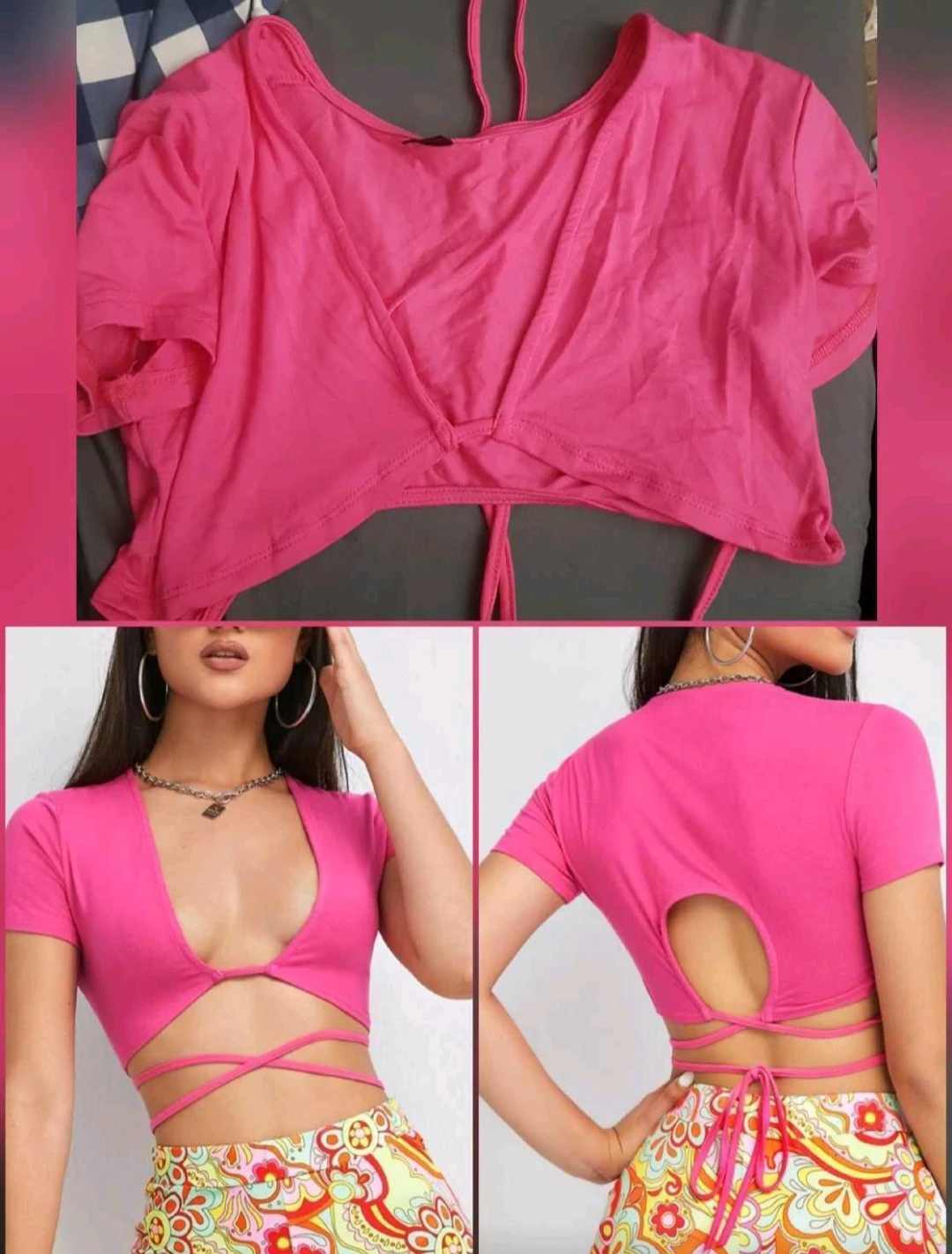 New Hot Pink Wrap Around Crop Top