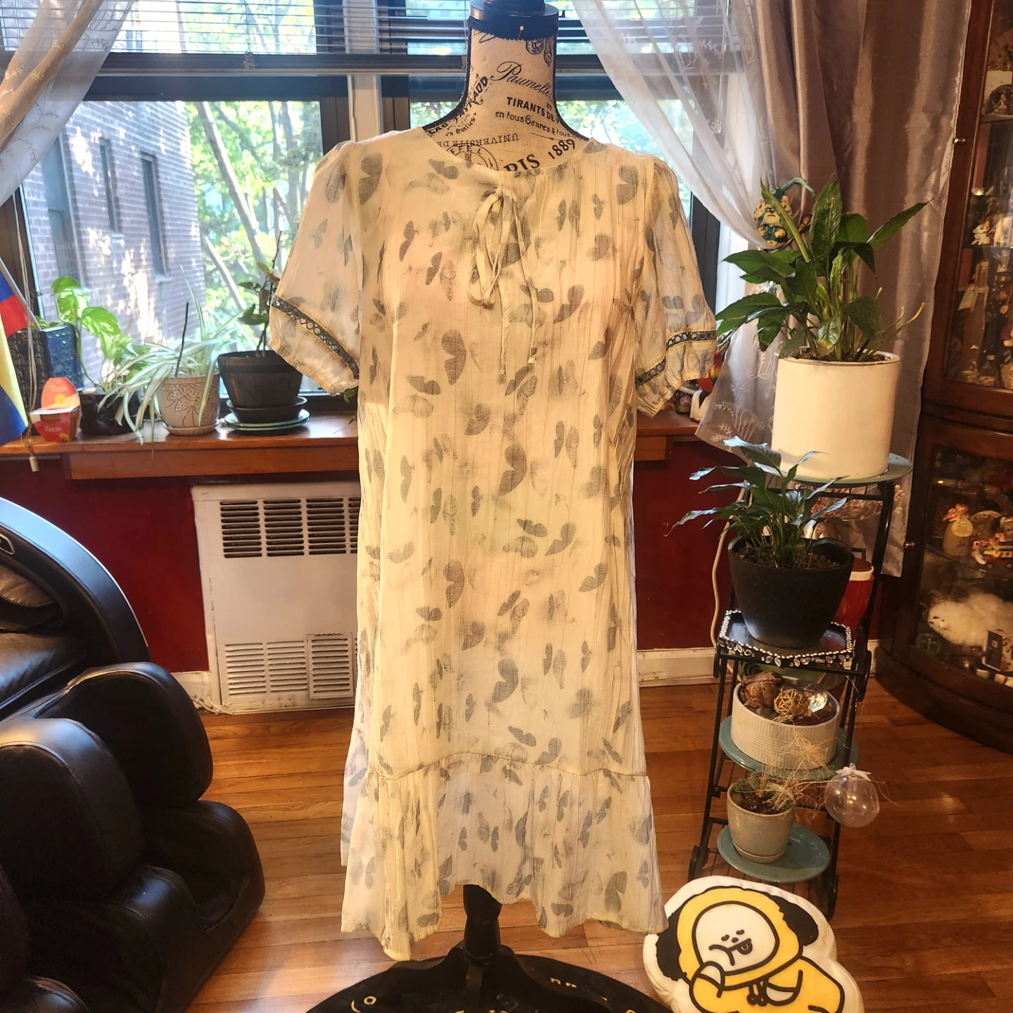 Girly White & Blue Butterfly Print Tie-Neck Chiffon Midi Dress
