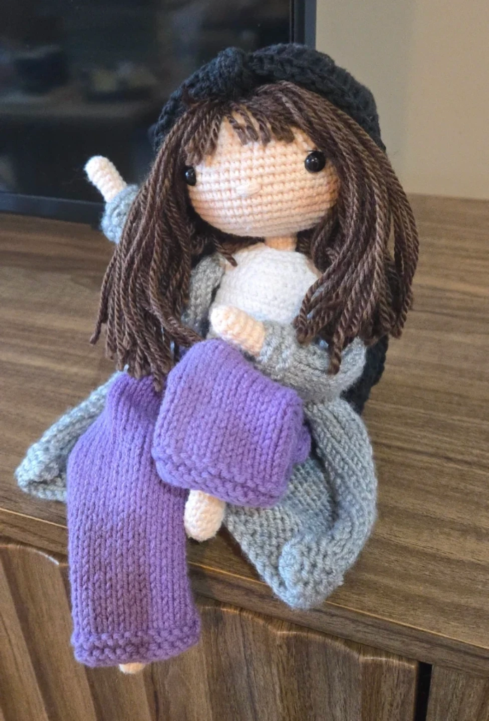 Crochet doll - bendable arms, legs - removable sweater, backpack - photo 2