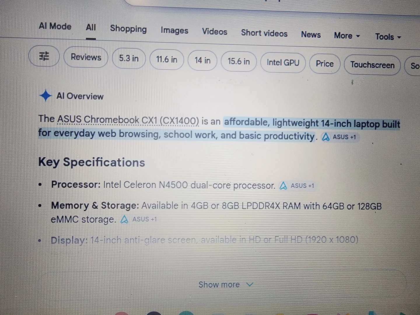 ASUS Chromebook CX1 (CX1400) - photo 2