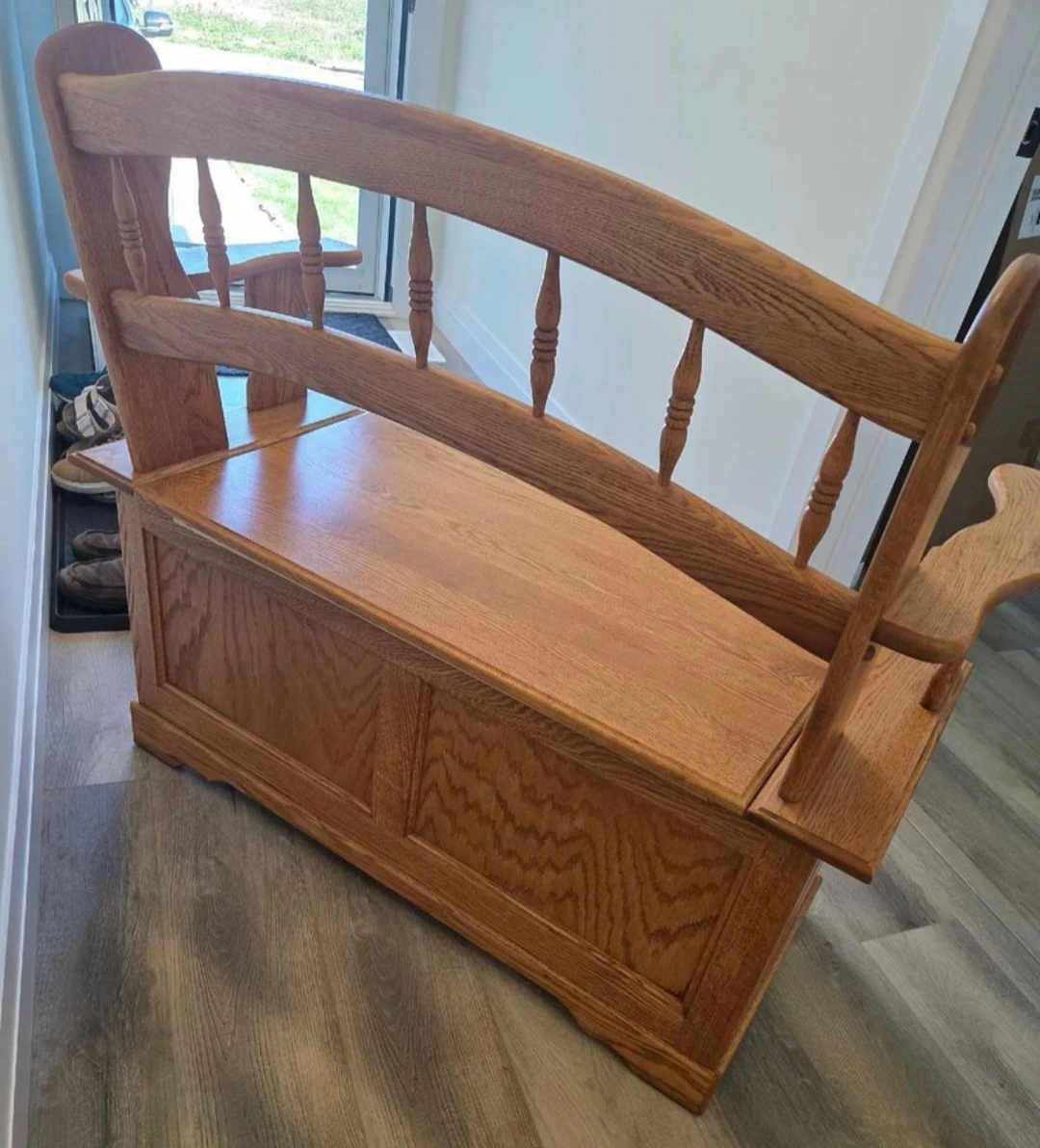 Solid Oak Wooden Storage Bench - photo 2