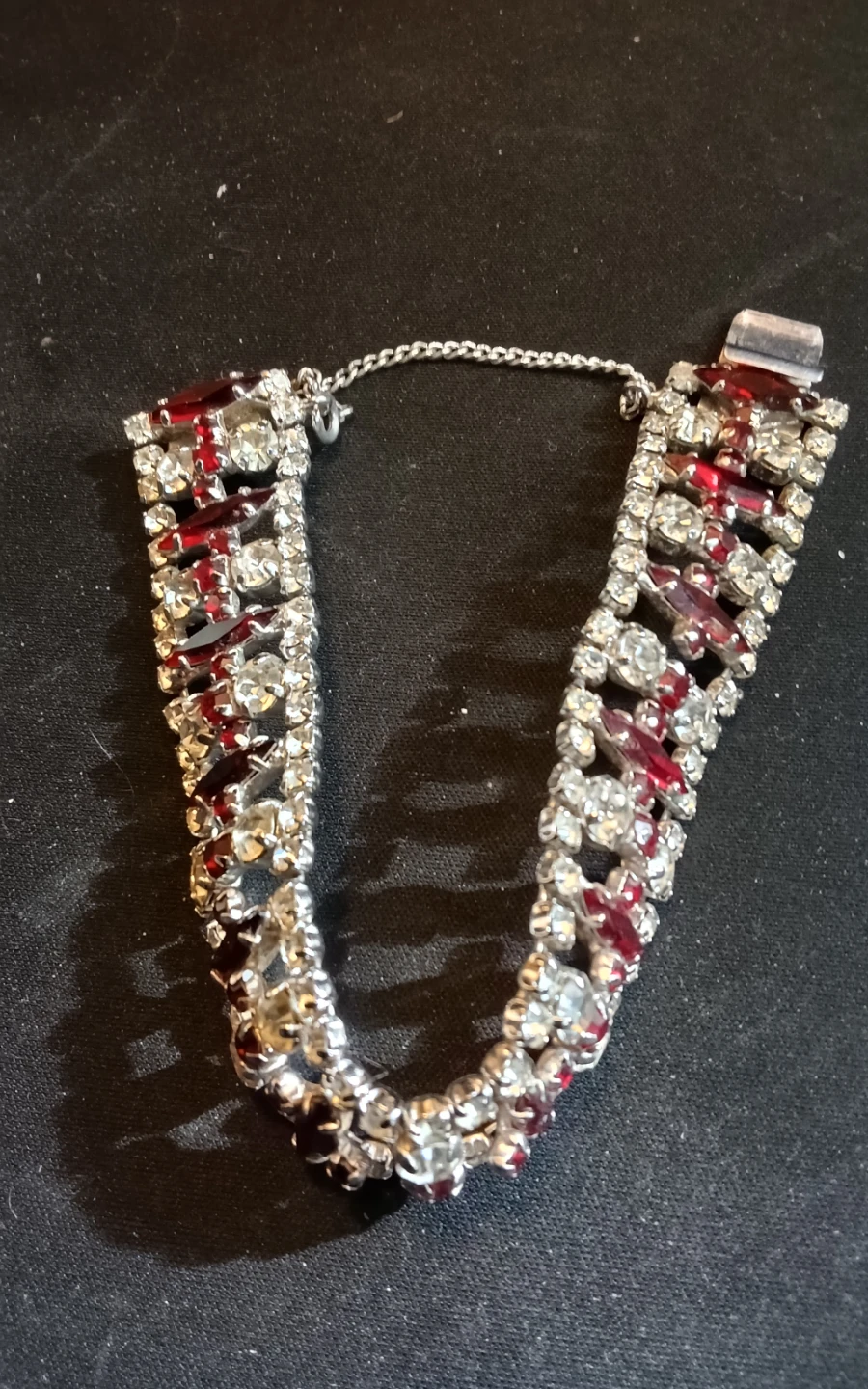 1940s–1950s European Multi-Row Ruby Red & Clear Rhinestone - photo 3