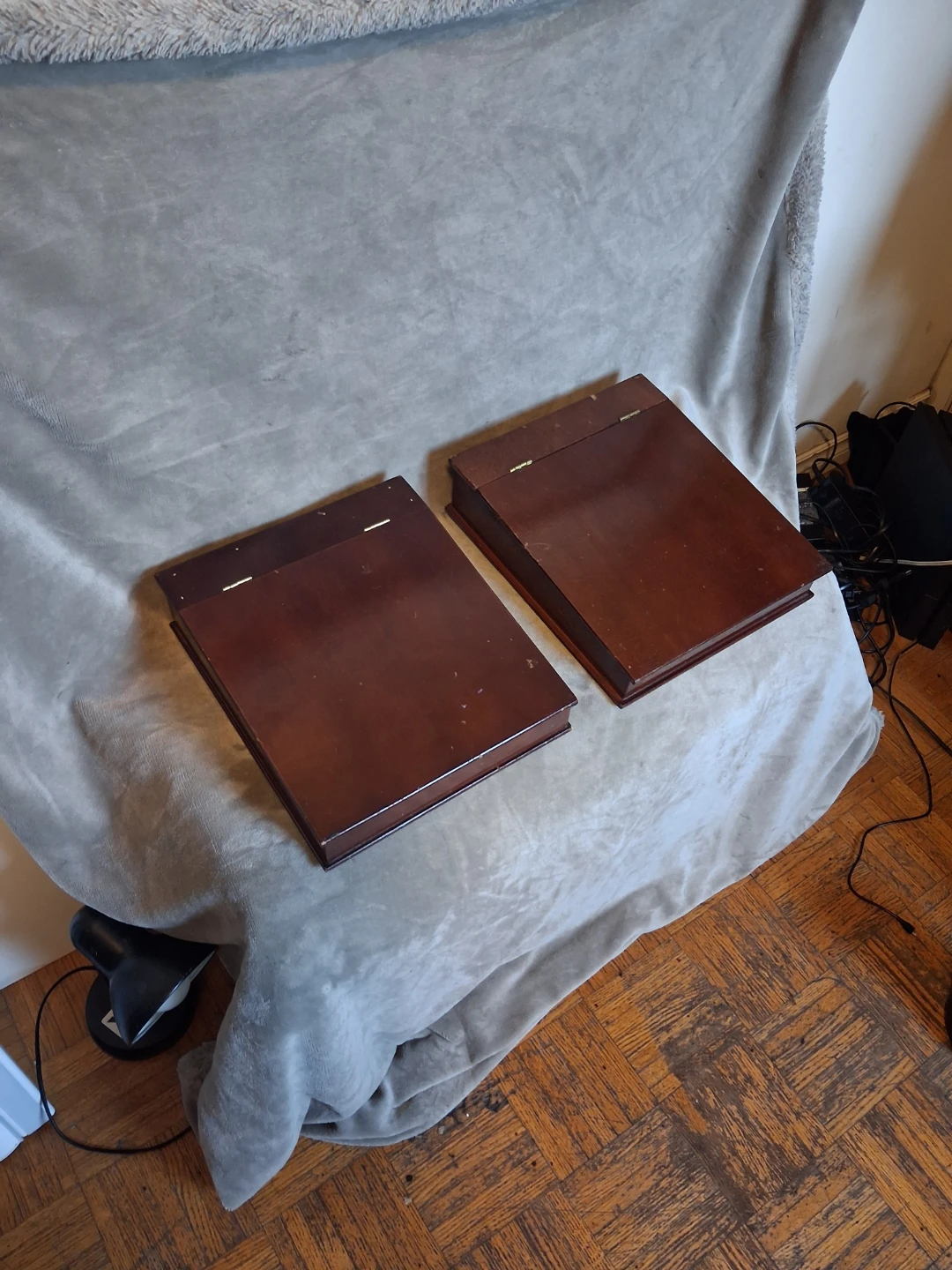 Set of Two Wooden Hinged Storage Boxes