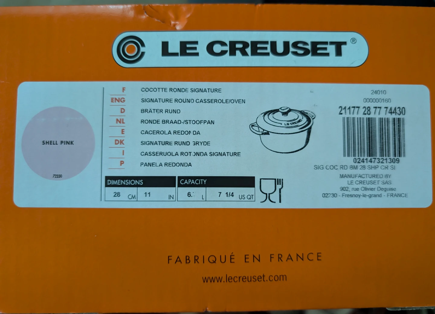 Le Creuset Signature Round Casserole Shell Pink 6.7 L - photo 2