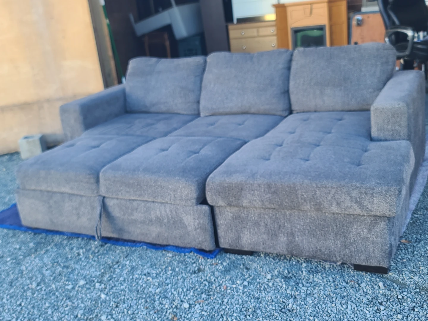 Grey Fabric Sectional Sofa Bed with Storage - photo 3