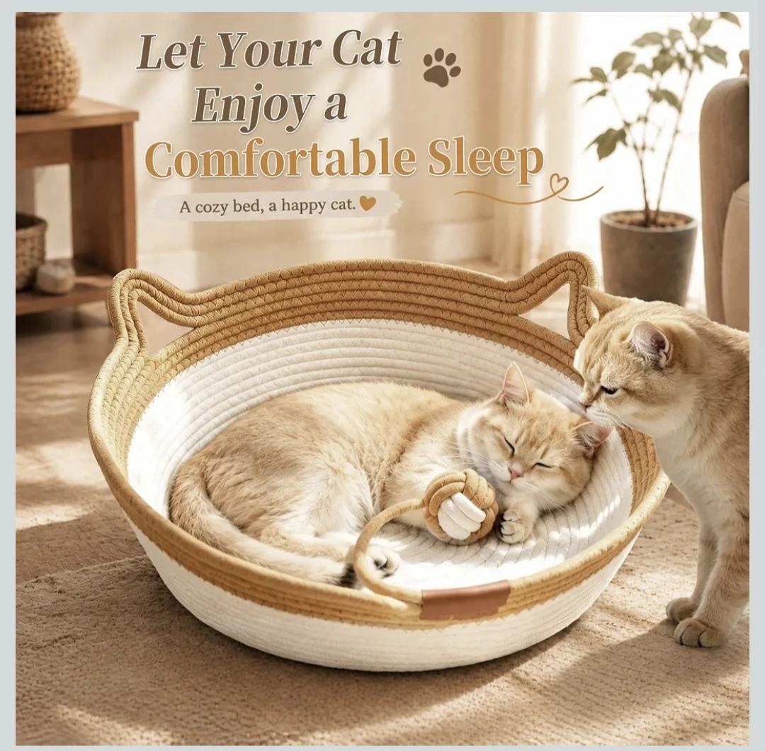 Woven Rope Cat Bed with Toy - photo 2