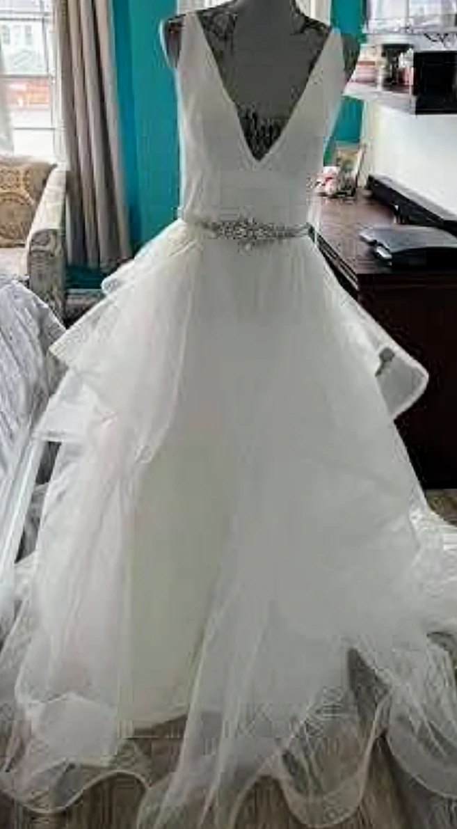White Tulle Wedding Dress with Beaded Sash