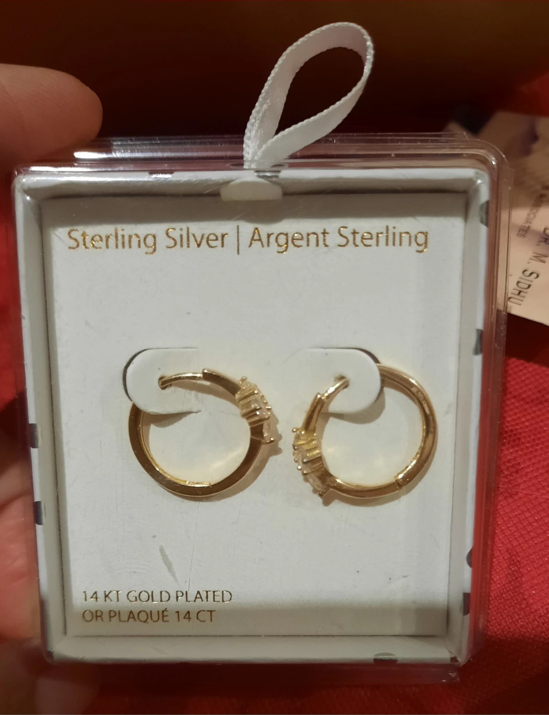 14kt Gold Over Solid Sterling Silver CZ Cross Hoop Earrings - photo 2