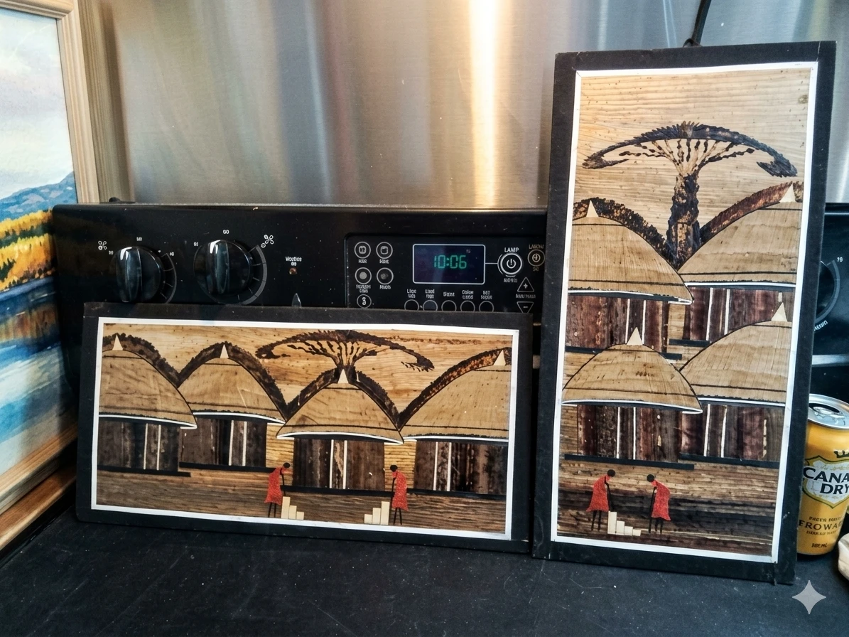 Set of 2 African Banana Leaf Wall Art