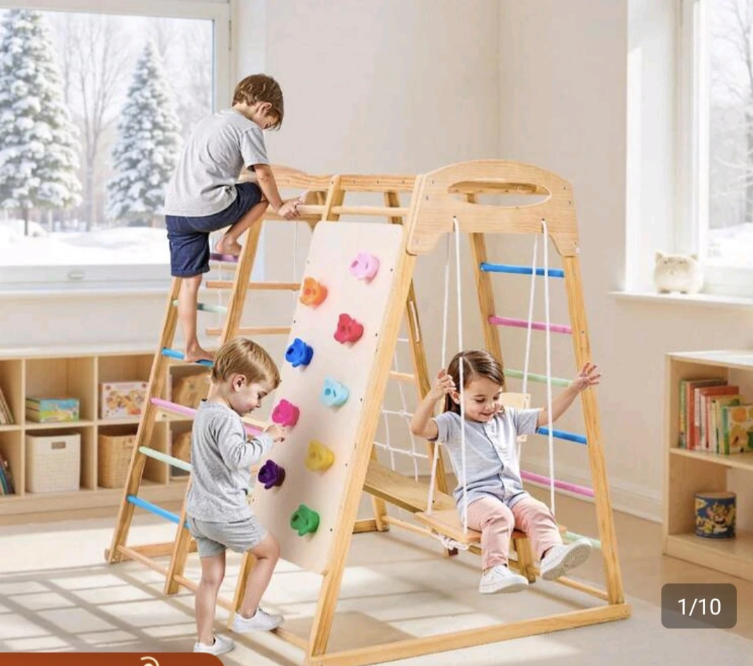 7-in-1 Indoor Wooden Playground Jungle Gym - photo 5