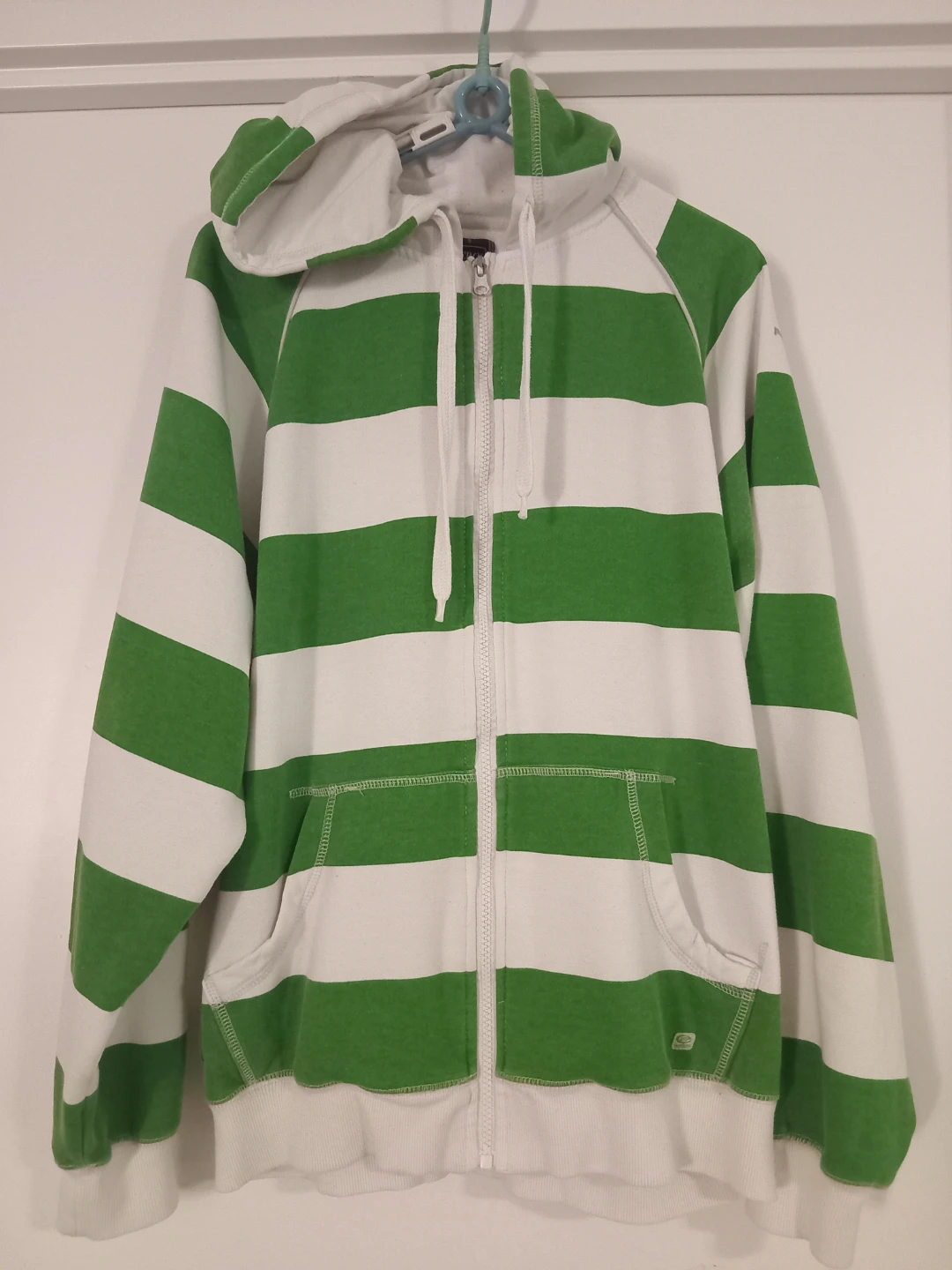 Point Zero Orange Label Green and White Striped Hoodie