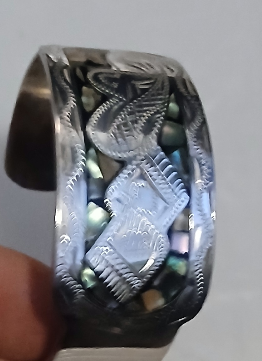 Engraved Silver Cuff Bracelet with Inlay $235 - photo 2
