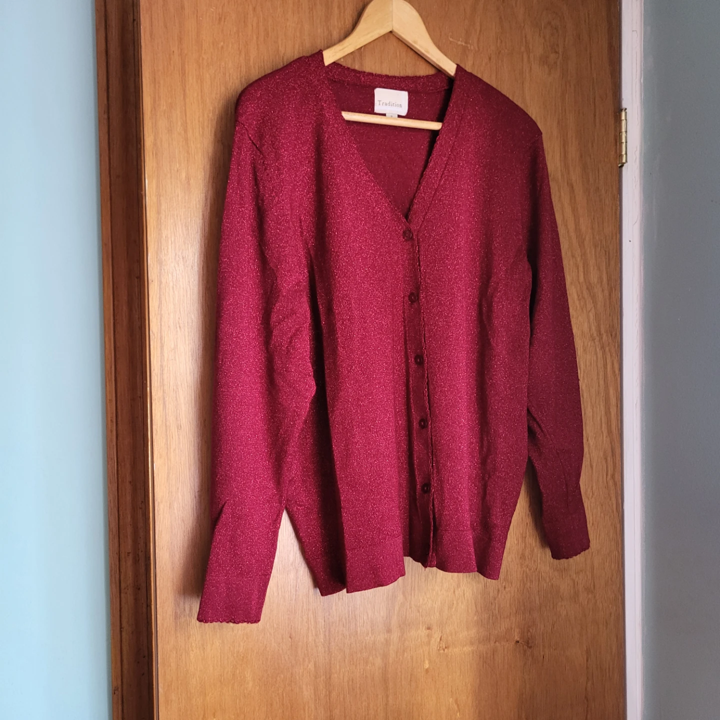 Tradition Red Metallic V-Neck Cardigan